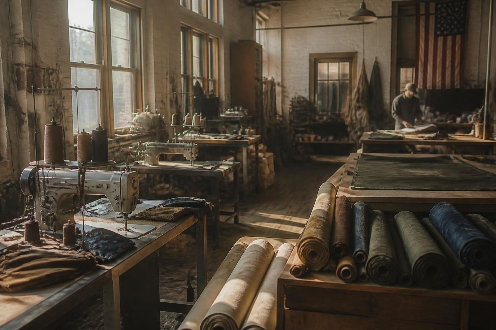 Sewing floor at the Locust Street Workwear shop in Albany, Georgia